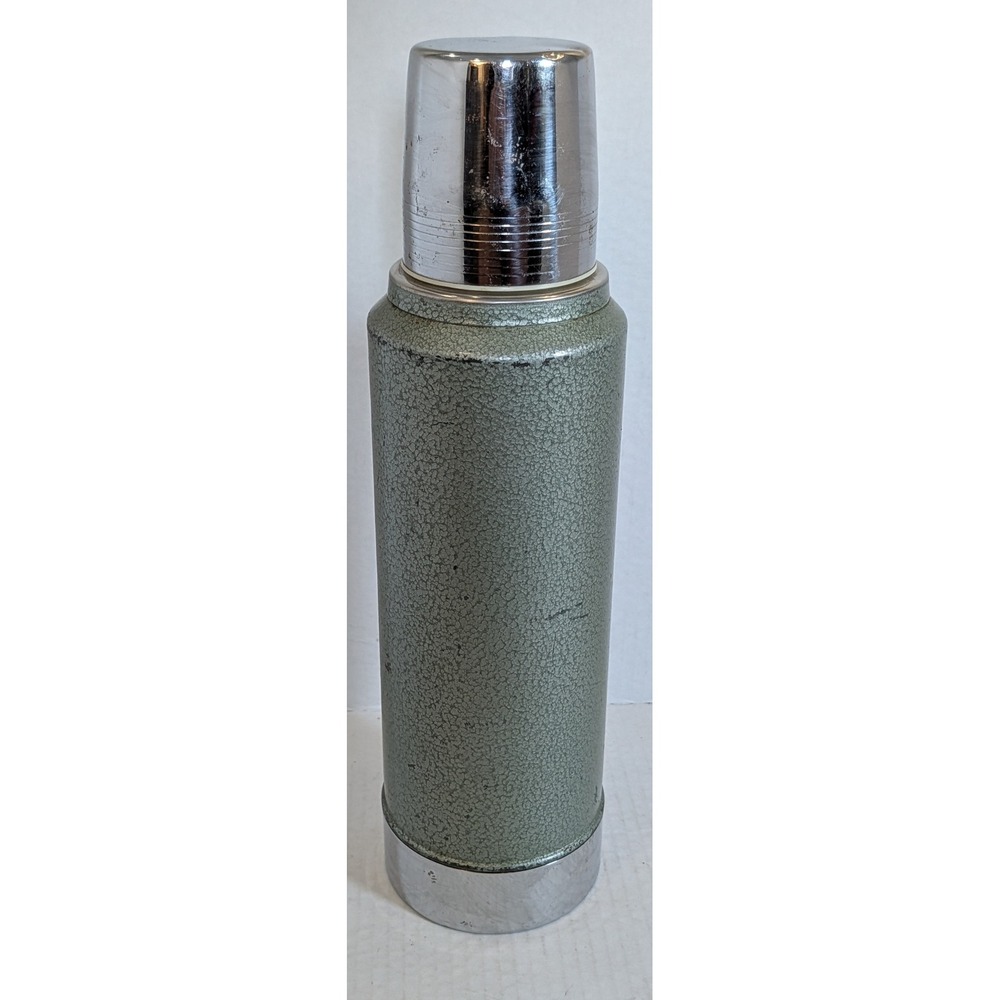 Vintage Aladdin Stanley Green Hammertone Vacuum Thermos Bottle 1 Qt USA